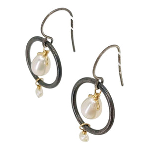 Earrings - Pearl Ring Dangle (Oxidized Sterling Silver) by Calliope Jewelry