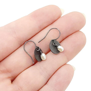Earrings - Simple Silver Cup with Pearl by Calliope Jewelry