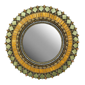 Mosaic Mirror - 10in Round (Woodland Shimmer) by Zetamari Mosaic Artworks