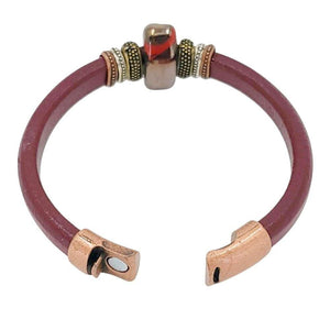 Bracelet - Thorn (Wine Leather, Brass, Copper, Ceramic) by Diana Kauffman Design
