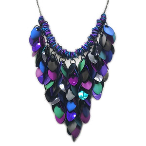 Necklace - Statement Feather Cascade Bib (Dark Mermaid) by Rebeca Mojica