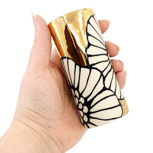 Vase - 4in Floral Cylinder with 22k Gold Solid Background (A) by Hsieh Clay SF