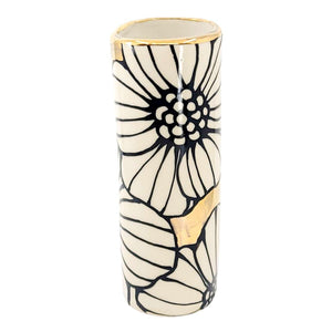 Vase - 6in Floral Cylinder with 22k Gold Solid Background (C) by Hsieh Clay SF