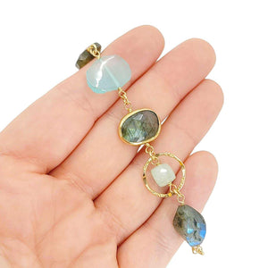 Bracelet - Chunky Mixed Gemstones (Chalcedony, Labradorite, Rainbow Moonstone) by Calliope Jewelry