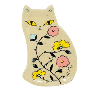 Ring Dish - Floral Cat (Yellow Eyes) by Erika Rier