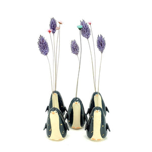 Figurine - Penguin Tiny Bud Vase (Single Hole, Black and White) by The Pottery Parade