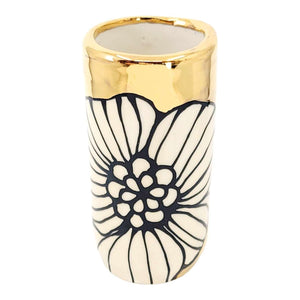 Vase - 4in Floral Cylinder with 22k Gold Solid Background (D) by Hsieh Clay SF