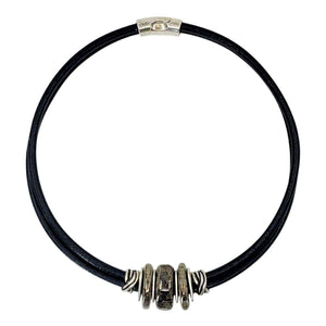Necklace - Storm (Gray Ceramic, Black Leather, Silver) by Diana Kauffman