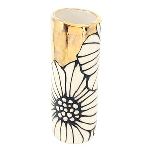 Vase - 6in Floral Cylinder with 22k Gold Solid Background (C) by Hsieh Clay SF