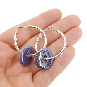 Earrings - Ceramic Ring Hoops (Grape) by Diana Kauffman