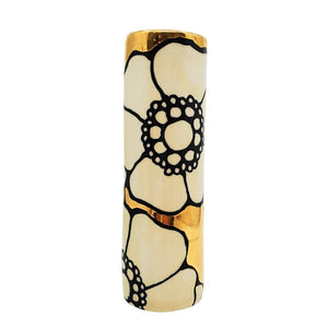 Vase - 6in Floral Cylinder with 22k Gold Solid Background (C) by Hsieh Clay SF