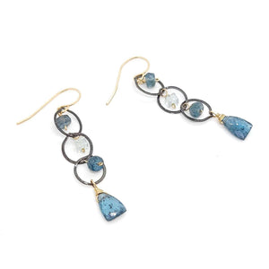 Earrings - Triple Circle Chain Dangles (Moss Kyanite, Aquamarine) by Calliope Jewelry