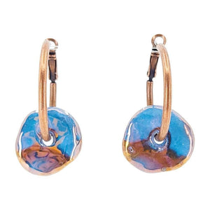 Earrings - Ceramic Ring Hoops (Blue Copper) by Diana Kauffman