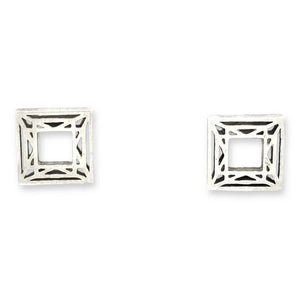 Earrings - Medium Princess Cut Shiny Sterling Posts by La Objeteria