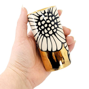 Vase - 4in Floral Cylinder with 22k Gold Solid Background (B) by Hsieh Clay SF