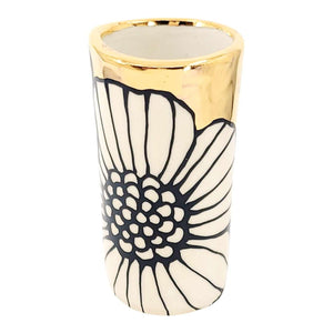 Vase - 4in Floral Cylinder with 22k Gold Solid Background (B) by Hsieh Clay SF