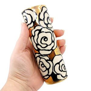 Vase - 6in Floral Cylinder with 22k Gold Solid Background (D) by Hsieh Clay SF