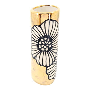 Vase - 6in Floral Cylinder with 22k Gold Solid Background (B) by Hsieh Clay SF