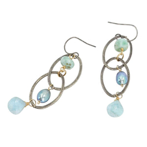 Earrings - Double Oval Dangles (Larimar, Pearl) by Calliope Jewelry