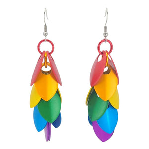 Earrings - Long Feather Cascade (Rainbow) by Rebeca Mojica