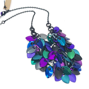 Necklace - Double Strand Leaf Cascade (Dark Mermaid) by Rebeca Mojica