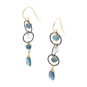 Earrings - Triple Circle Chain Dangles (Moss Kyanite, Aquamarine) by Calliope Jewelry
