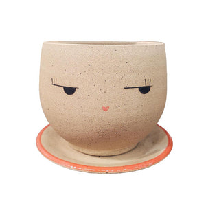 Planter - Side Eye Face (Blue or Red Saucer) by Jennifer Fujimoto