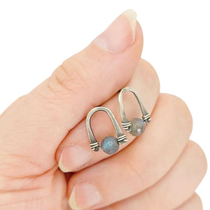 Earrings - Arc Studs (Labradorite) by Three Flames Silverworks