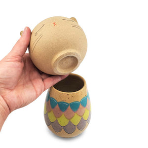 Kokeshi Jar - Small - Peaceful Kitty Cat (Colorful Scales) by Jennifer Fujimoto