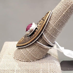 Ring - Size 9 - Tectonic Vesica Ruby by Una Barrett