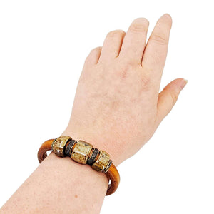 Bracelet - River Rock (Tobacco Leather, Brass, Ceramic) by Diana Kauffman Designs