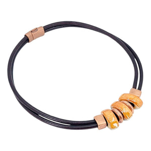 Necklace - Reversible - Midnight Sun (Black Leather, Copper, Ceramic) by Diana Kauffman Designs