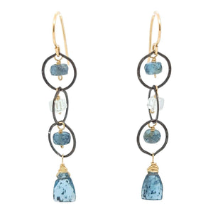 Earrings - Triple Circle Chain Dangles (Moss Kyanite, Aquamarine) by Calliope Jewelry