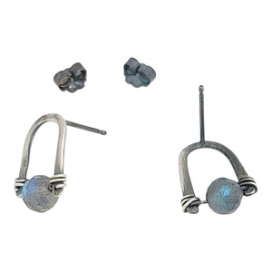 Earrings - Arc Studs (Labradorite) by Three Flames Silverworks