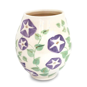 Vase - Rounded Wide Mouth (Morning Glory, 22k Gold Luster) by Jennifer Fujimoto