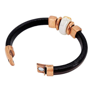 Bracelet - Midnight Sun (Black Leather, Copper, Ceramic) by Diana Kauffman Designs
