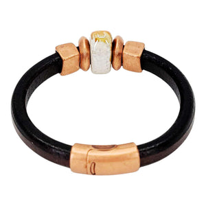 Bracelet - Midnight Sun (Black Leather, Copper, Ceramic) by Diana Kauffman Designs