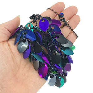 Necklace - Double Strand Leaf Cascade (Dark Mermaid) by Rebeca Mojica