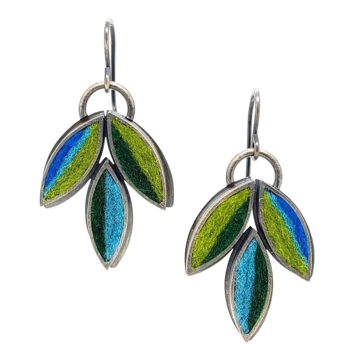 Earrings - Lotus Flower Drops in Blue and Green by Michele A. Friedman