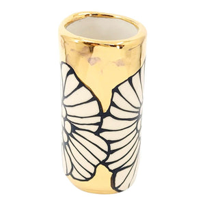 Vase - 4in Floral Cylinder with 22k Gold Solid Background (D) by Hsieh Clay SF