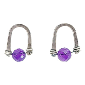 Earrings - Arc Studs (Amethyst) by Three Flames Silverworks