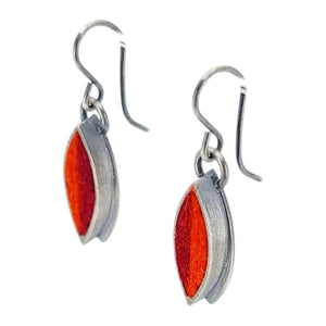 Earrings - Small Single Leaf Drops (Cranberry Persimmon) by Michele A. Friedman