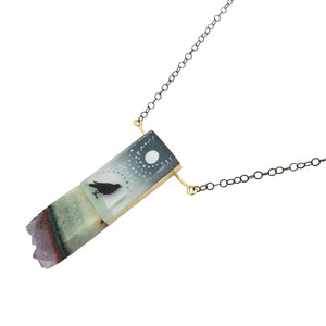 Necklace - Crow and Moon Crystal (Gunmetal) by Fernworks