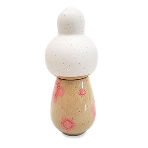 Kokeshi Jar - Small - Coy (White Updo, Pink Floral) by Jennifer Fujimoto