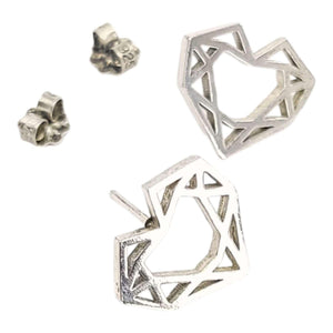 Earrings - Medium Heart Cut Shiny Sterling Posts by La Objeteria