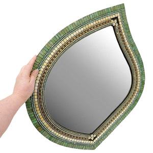 Mosaic Mirror - 22x24in Leaf (Jade Cream) by Zetamari Mosaic Artworks