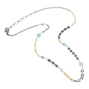 Necklace - Decorated Mixed Chain (Larimar, Aquamarine, Pearl) by Calliope Jewelry