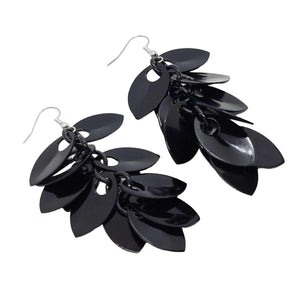 Earrings - Long Feather Cascade (Black on Black) by Rebeca Mojica