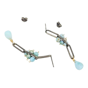 Earrings - Long Chain Post Dangles (Larimar, Pearl) by Calliope Jewelry