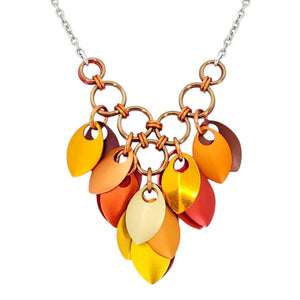 Necklace - Reversible V Feather Cascade (Autumn Leaves) by Rebeca Mojica